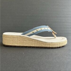 Margarittaville Kaia Platform Wedge Sandals Sz 8 Neutral Jute Leather Thong Flip